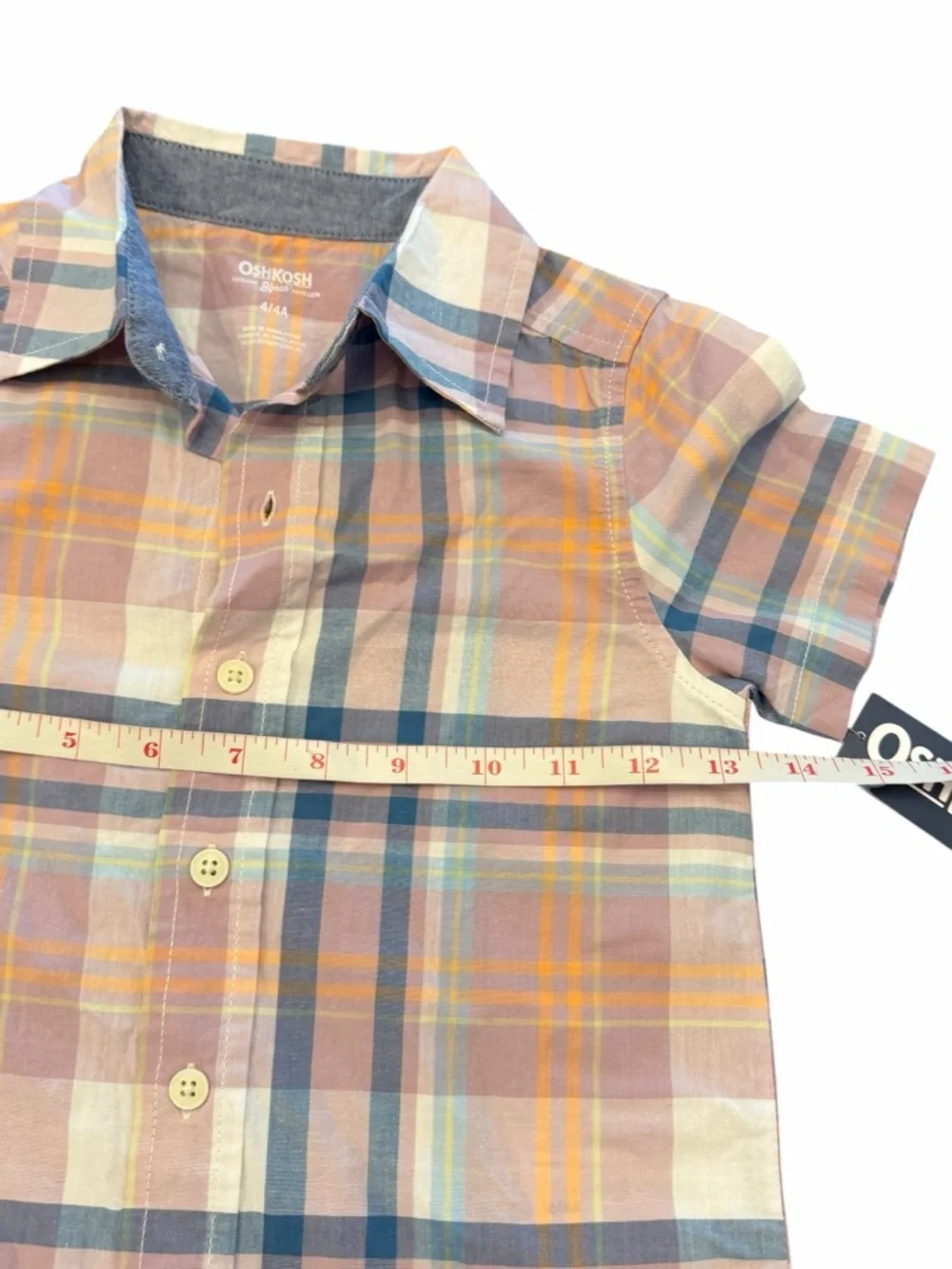 OshKosh‎ B'Gosh Boys Short-Sleeve Button-Down Shirt Pastel Plaid Sz 4/4A NEW $28